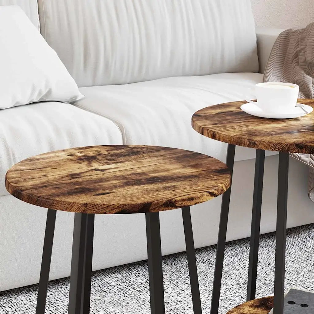 Set tavolini con lo scaffale 2 pz | Tavolo laterale Rovere Affumicato e Nero