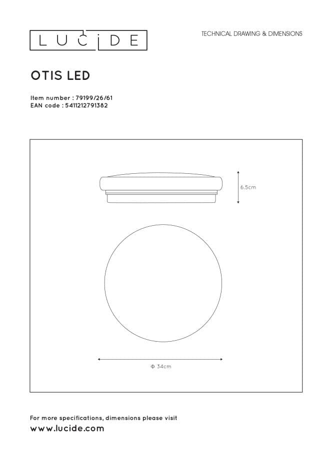 Plafoniera tonda Lucide OTIS LED 26W 3000K bianca 34cm