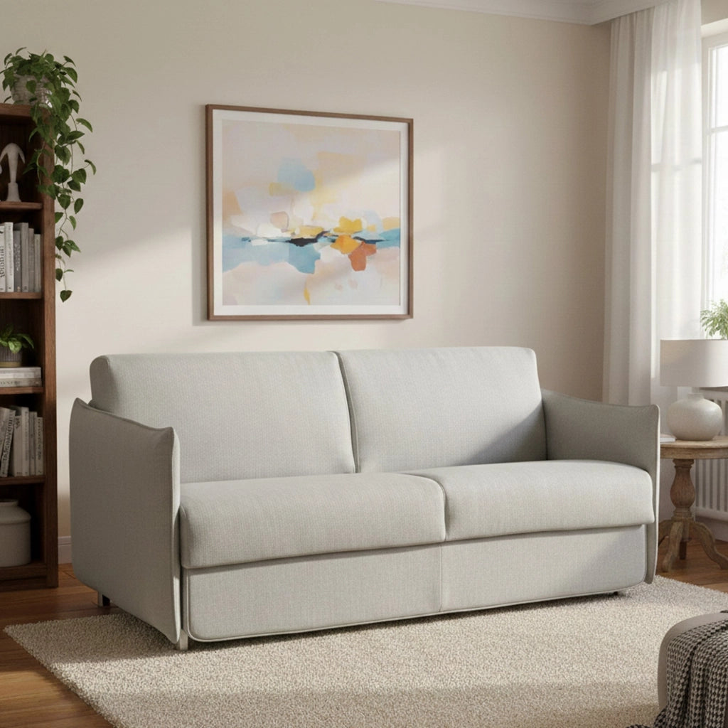 Follina, Divano Letto 2 Posti Sfoderabile Made in Italy, 160x95 cm Grigio Chiaro
