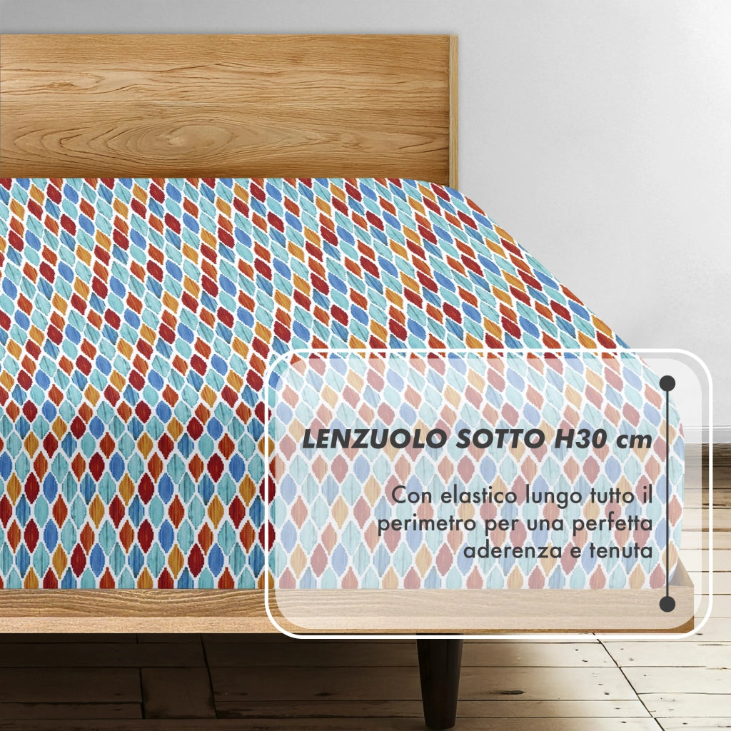 Completo Letto Matrimoniale No Stiro Set Lenzuola In Morbida Microfibra Anallergica Lenzuolo Sotto Con Angoli Elastici Fino 30 Cm, Lenzuolo Teso Sopra 2 Federe Prodotto Italiano  Armonia