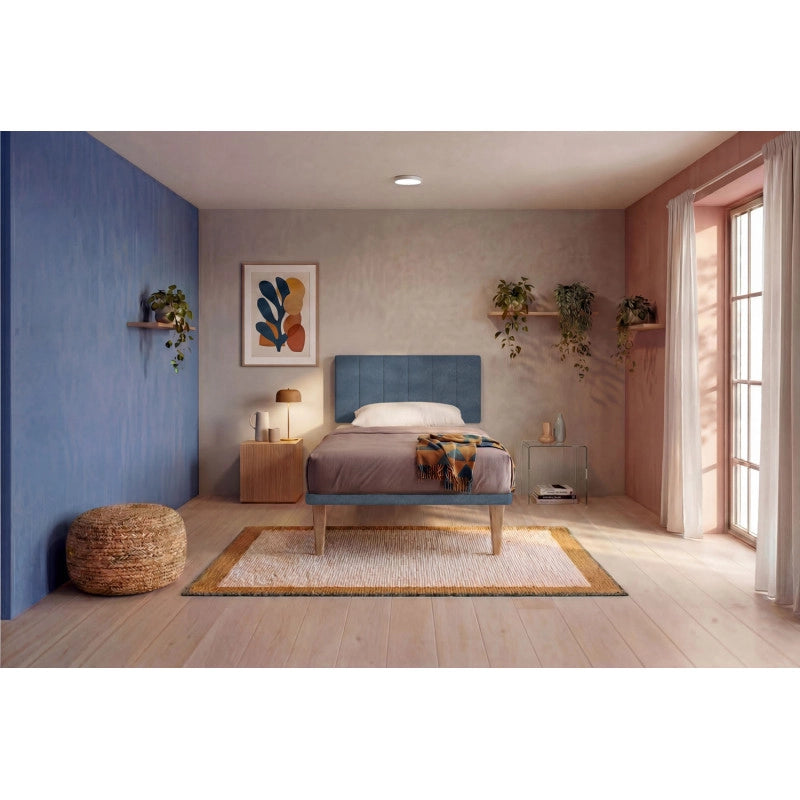 Letto imbottito Singolo 80x200 cm Vertical - Con rete,Microfibra,Blu