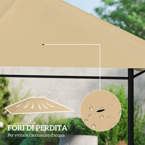 Tetto di Ricambio 4x3 m per Gazebo Anti UV con Presa d'Aria in Poliestere Cachi