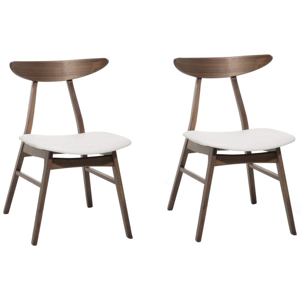 Set di 2 sedie da pranzo sedile in ecopelle bianca struttura in legno scuro design rustico senza braccioli