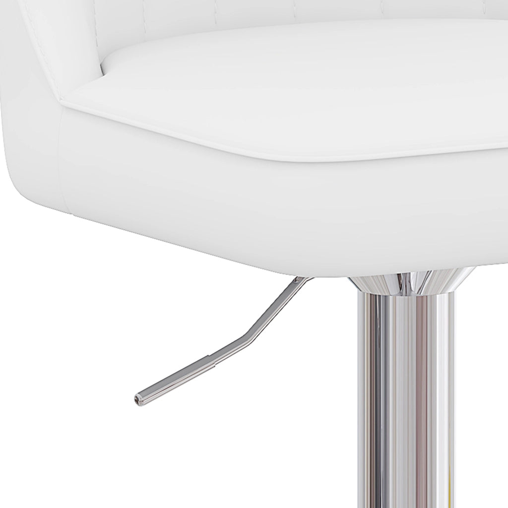 Sgabello da bar set da 2 girevole a 360° regolabile in altezza con schienale in pu e base in metallo bianco e argento