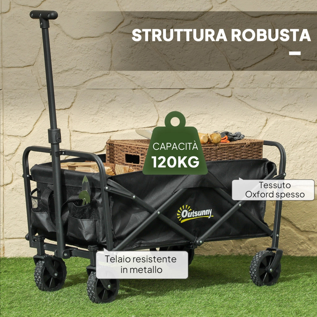 Carrello da Giardino Pieghevole ¨C Xylo ¨C 62L Metallo Tessuto Oxford Nero 76x48x86cm