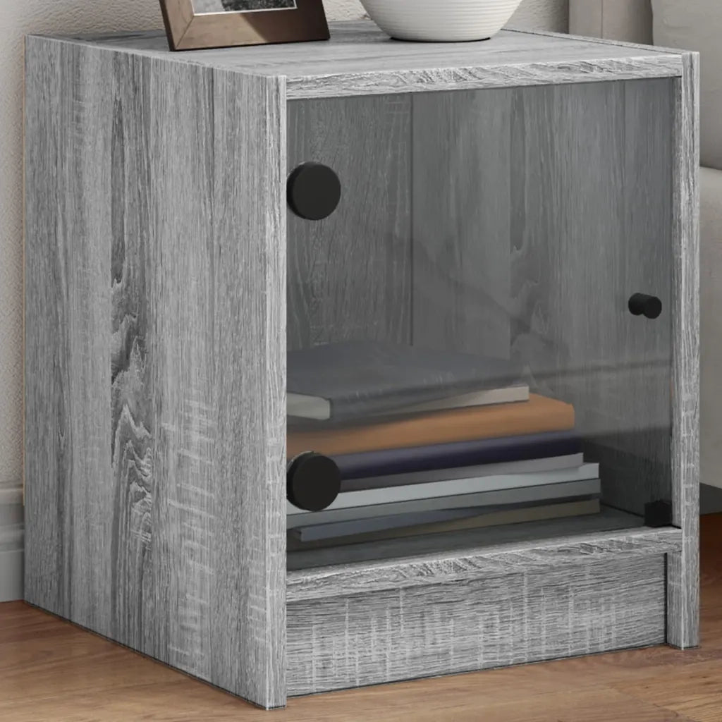 Set di 2 Comodini | Armadio da Notte | Mobiletto da notte con Ante in Vetro Grigio Sonoma 35x37x42 cm