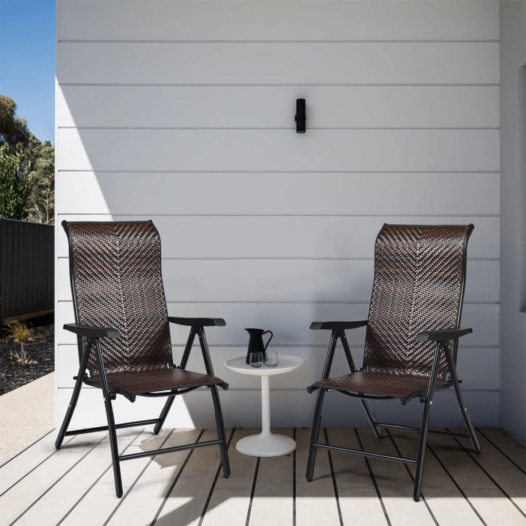 Sedia pieghevole con braccioli ampi in rattan, Sedia portatile in vimini da campeggio per giardino balcone
