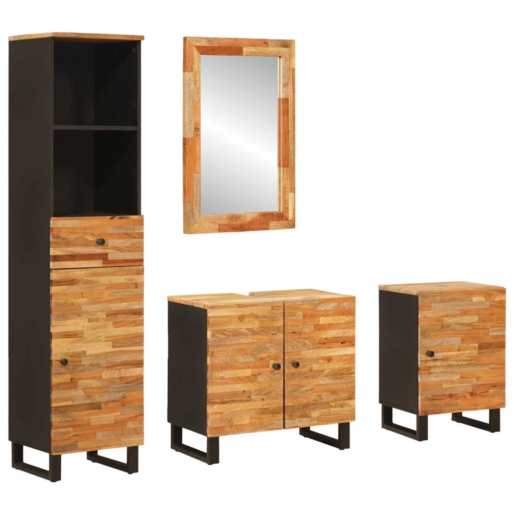 Set da Bagno | Armadio da bagno con cassetto Naturale Legno di mango massello