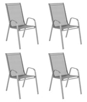 Set 4 Sedie In Acciaio Impilabili Schienale Alto Seduta Textilene Sedie Da Esterno Terrazzo,Giardino,Balcone,Patio,Piscina 92x70x54Cm - GrigioChiaro