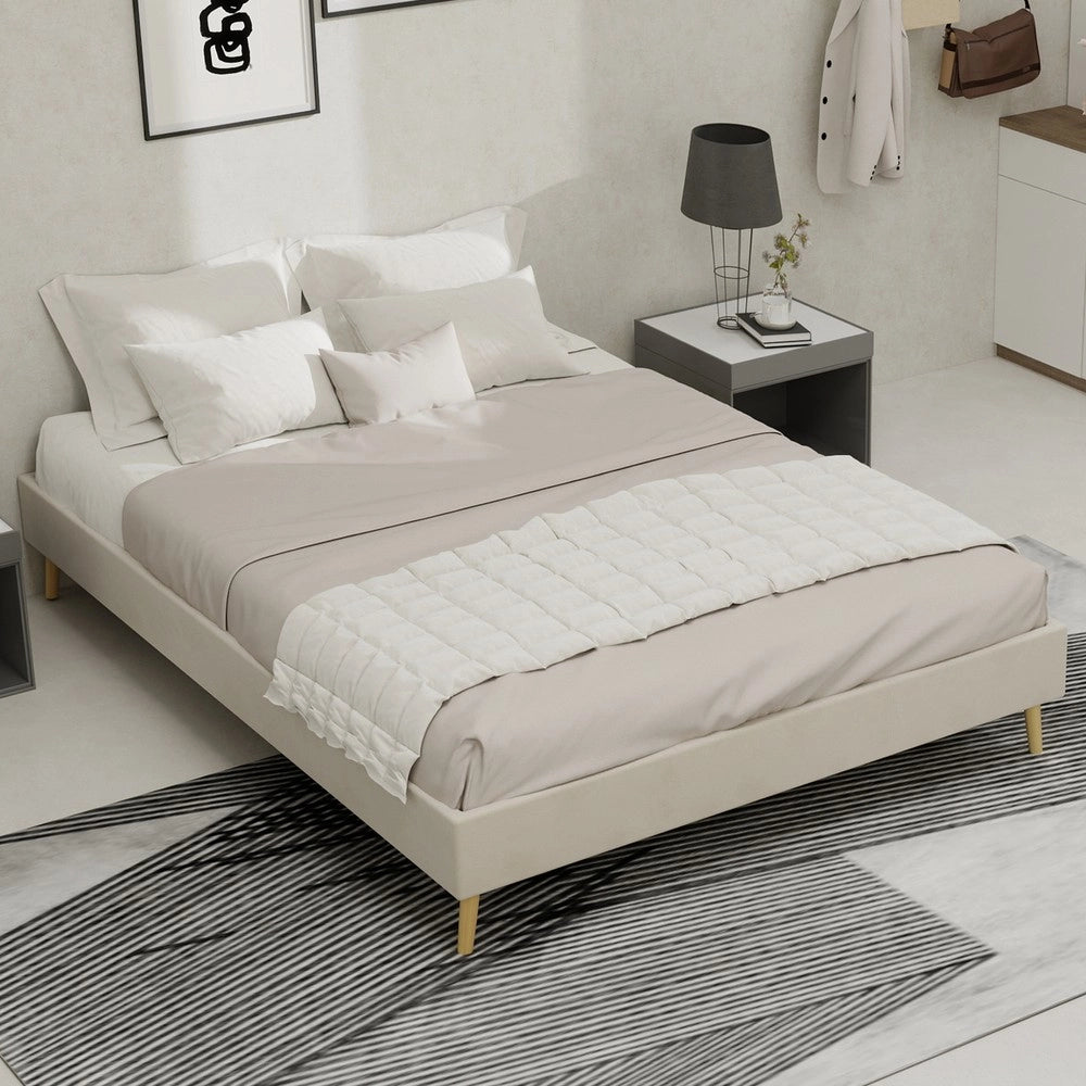 Letto Matrimoniale Imbottito in Velluto ¨C Xylo ¨C Beige 140x200
