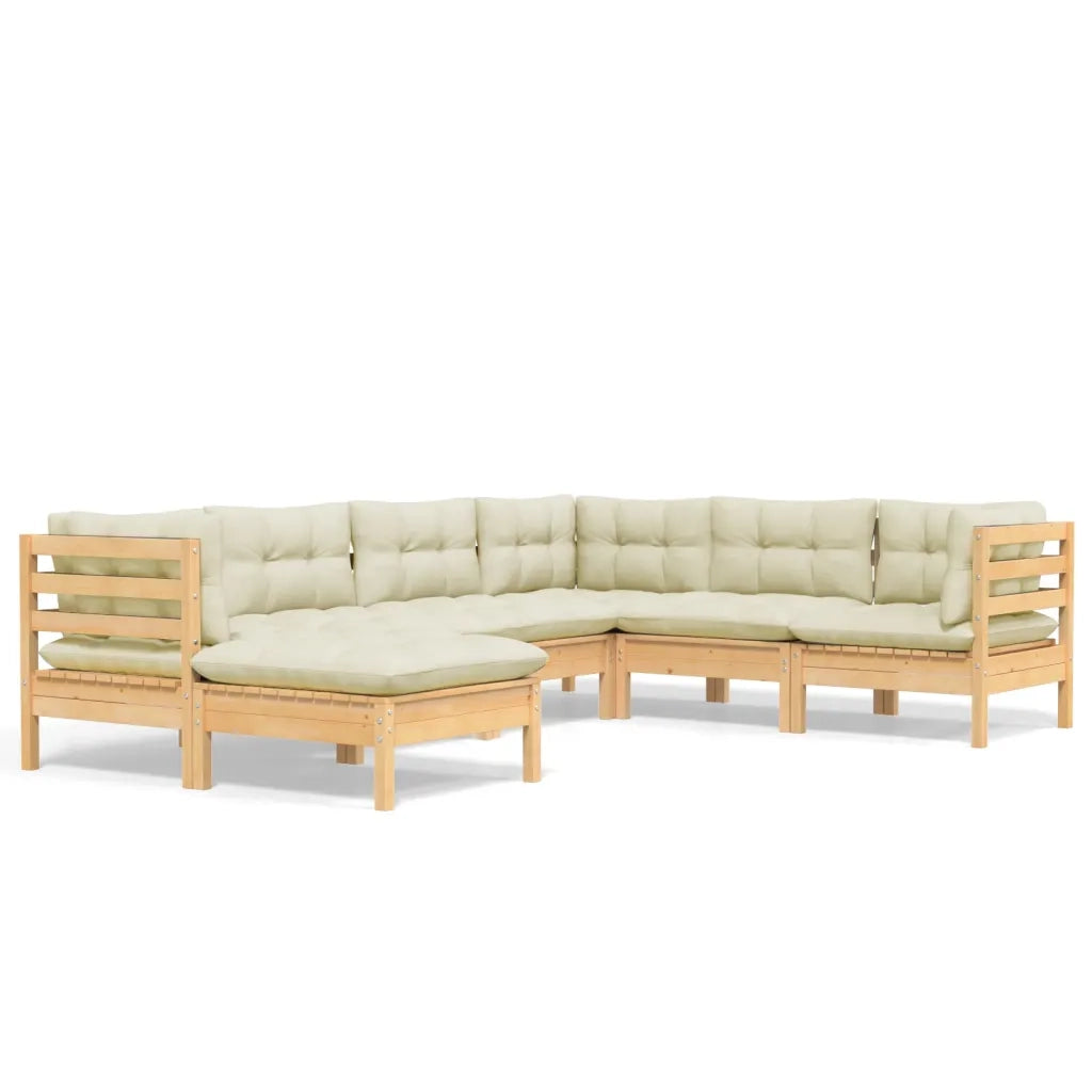 Set Divani da Giardino 7 pz con Cuscini Crema in Massello di Pino cod mxl 41367
