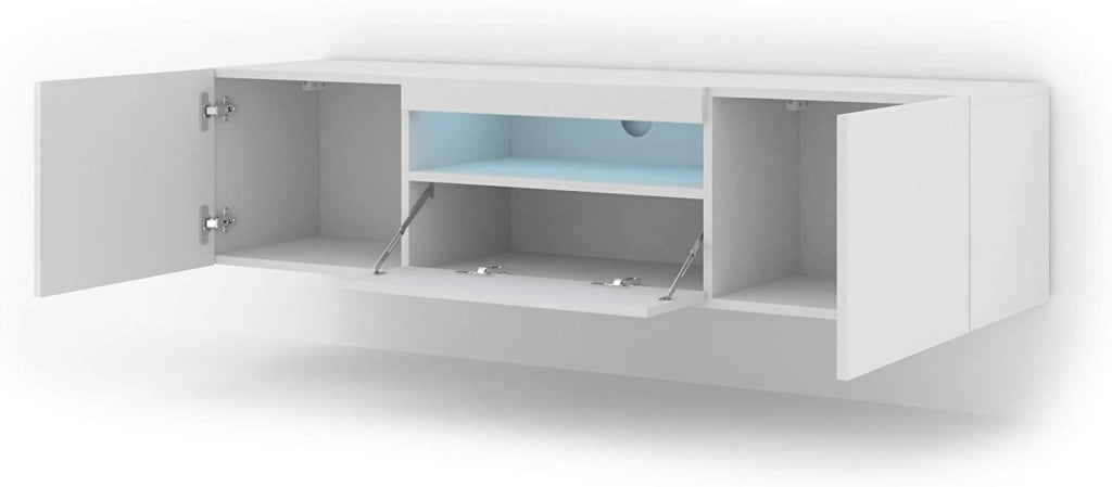 MOBILE TV PIANO TV SOSPESO O A TERRA BIANCO OPACO CON LED 150x37x42cm AURA