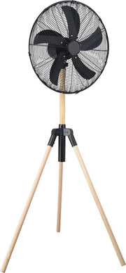 Ventilatore a stantuffo design in legno finitura in acciaio inossidabile diametro 46cm oscillazione automatica 80° - 50W - 3 velocità - silenzioso - regolabile da 120 a 130 cm