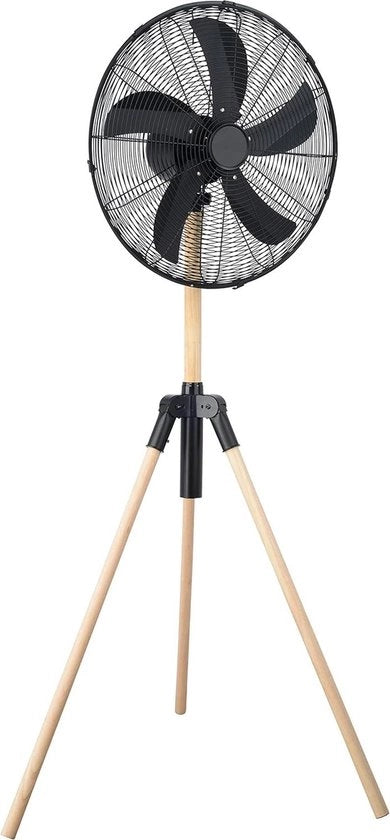 Ventilatore a stantuffo design in legno finitura in acciaio inossidabile diametro 46cm oscillazione automatica 80° - 50W - 3 velocità - silenzioso - regolabile da 120 a 130 cm
