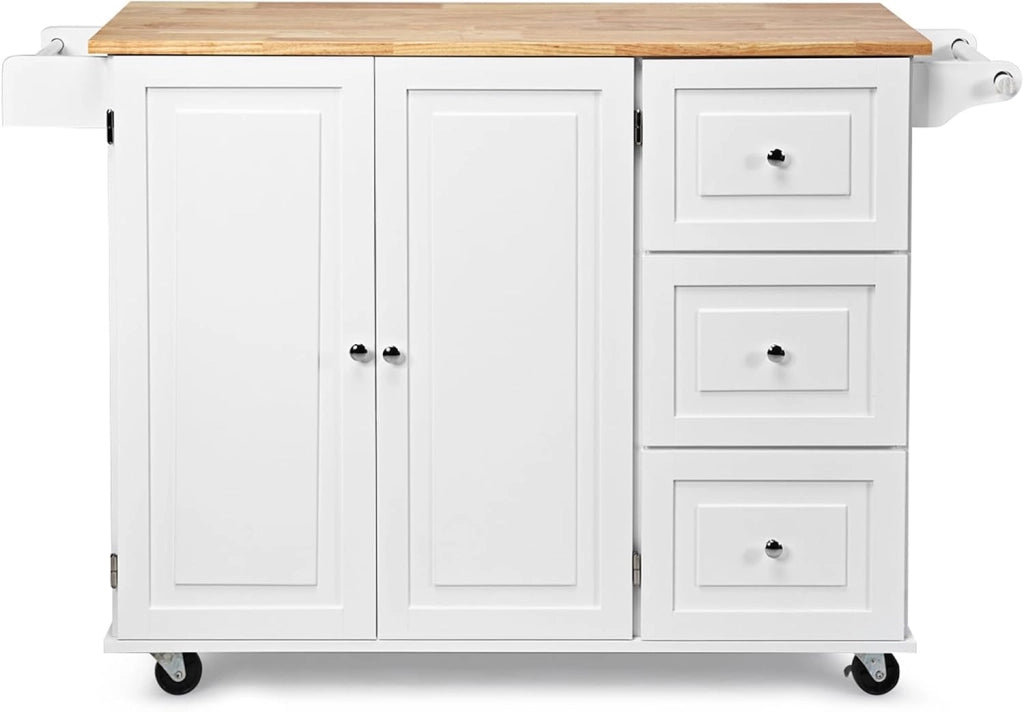 Carrello da Cucina con Pannello Pieghevole Portato fino a 50 kg, Isola da Cucina 43x136x91cm, Carrello Portaoggetti in Legno con Ruote, Multifunzione e Grande, Nero (Bianco)