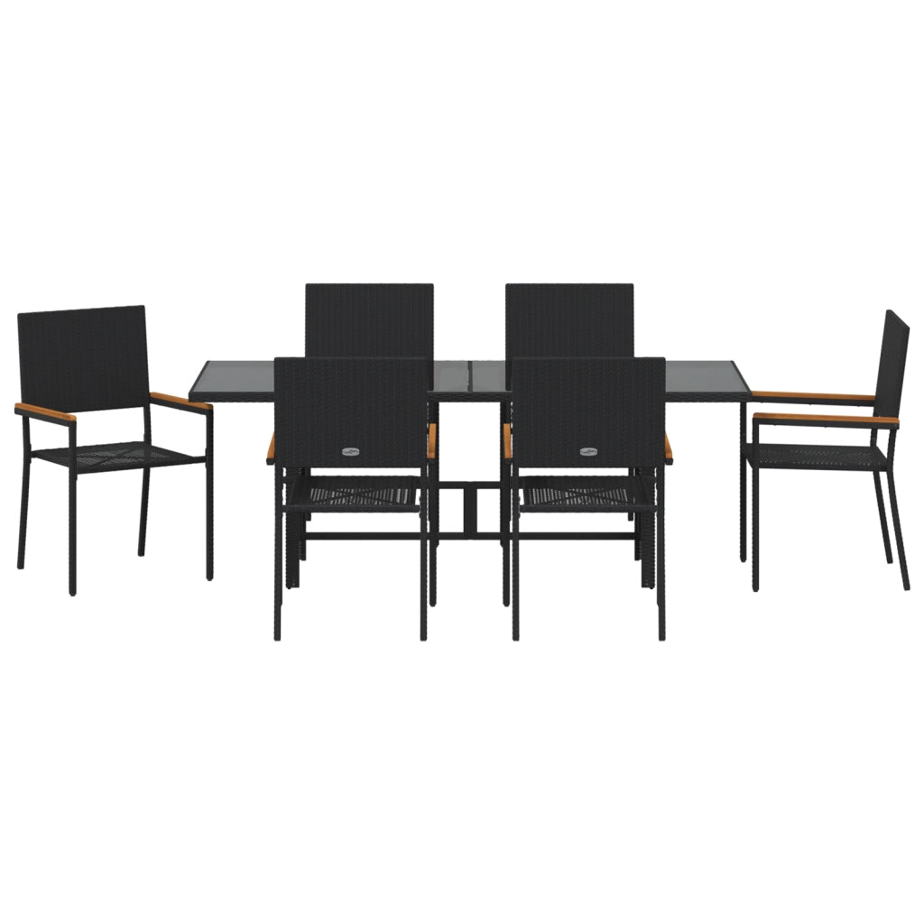 Set pranzo giardino  7 pezzi Polyrattan nero