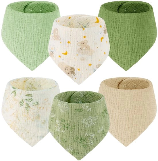 Scialletti per Neonati in Mousseline 100% Cotone Driehoekige Scialletti Assorbenti e Adattabili per Bambini di 6 Mesi con Disegno di Fiori Verde