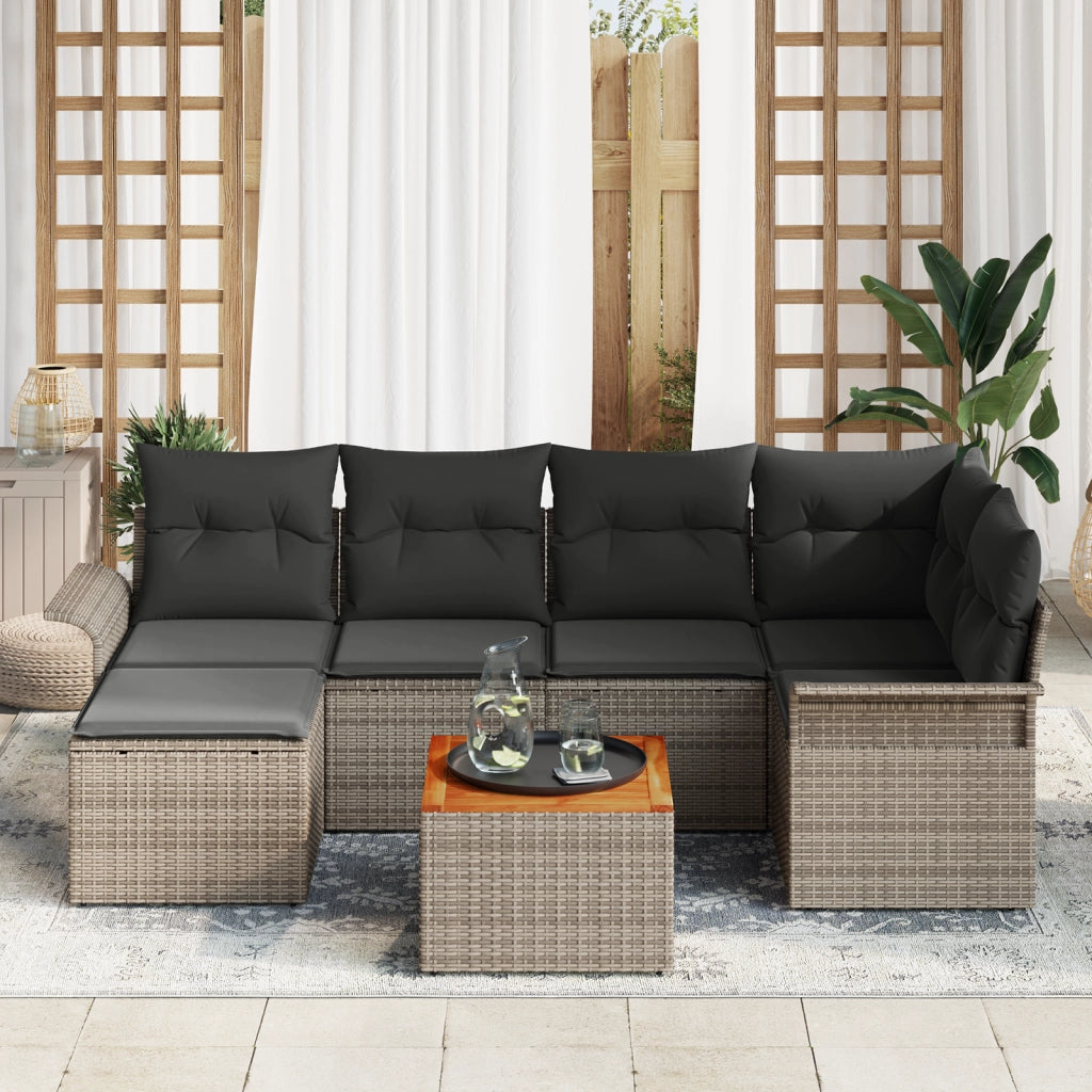Set di divani da giardino con cuscini Grigio Polyrattan Acacia