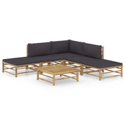 Set Divani da Giardino 6 pz con Cuscini Grigio Scuro in BambÃ¹ cod mxl 40102