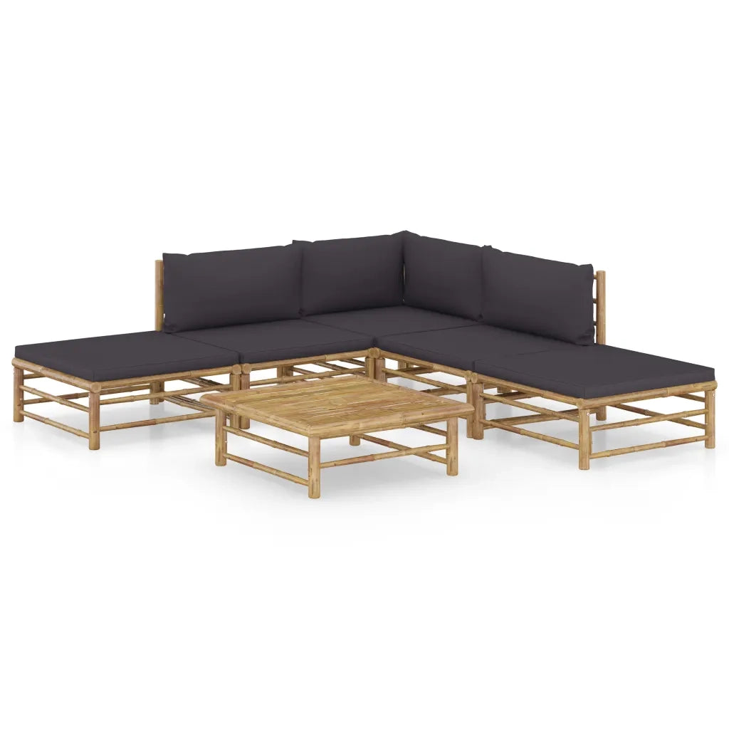 Set Divani da Giardino 6 pz con Cuscini Grigio Scuro in BambÃ¹ cod mxl 40102
