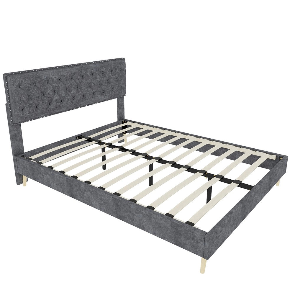 Letto Contenitore Imbottito ¨C MINIMAL ¨C Grigio 140x200 con Materasso