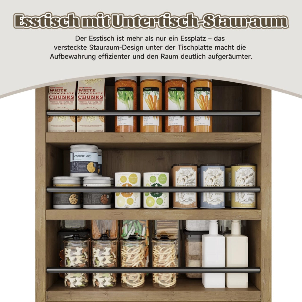 Tavolo da pranzo ovale allungabile 150-200x90 cm per 6-8 persone; piano 2;4 cm con vani portaoggetti; MDF effetto rovere