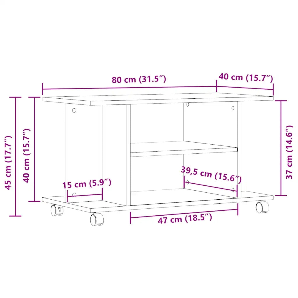 Mobile TV con Ruote Legno Antico 80x40x45 cm Legno Multistrato 855790