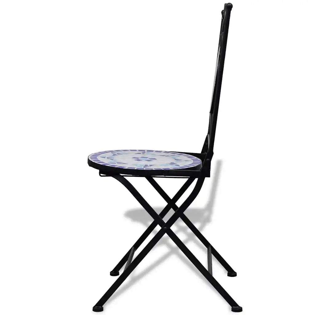 Sedie da Bistrot Pieghevoli 2 pz | Sedie da Esterno in Ceramica Blu e Bianco