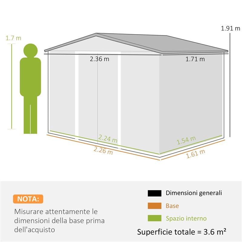 CASETTA DA GIARDINO IN LAMIERA DI ACCIAIO CON PORTE SCORREVOLI, 236X174X190CM, MARRONE