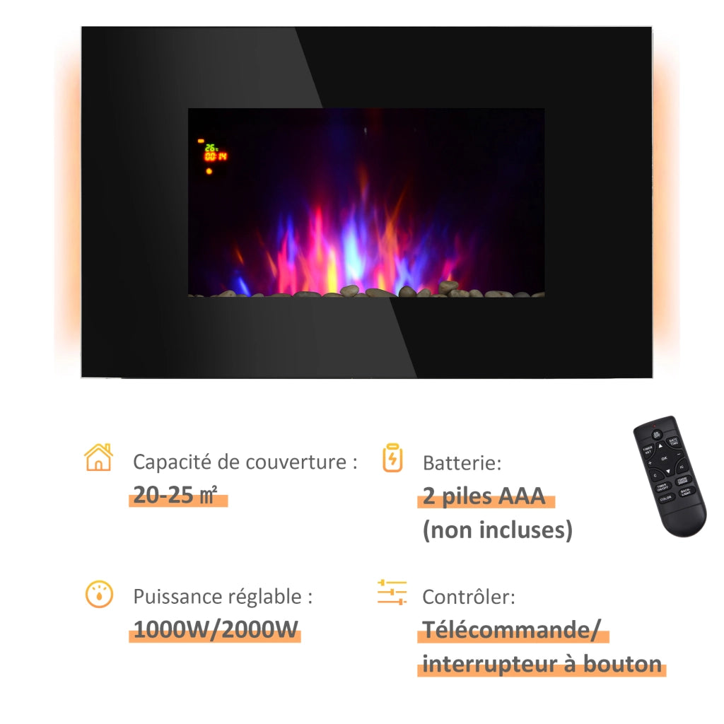 Camino Elettrico a Parete LED ¨C zephmum ¨C Nero