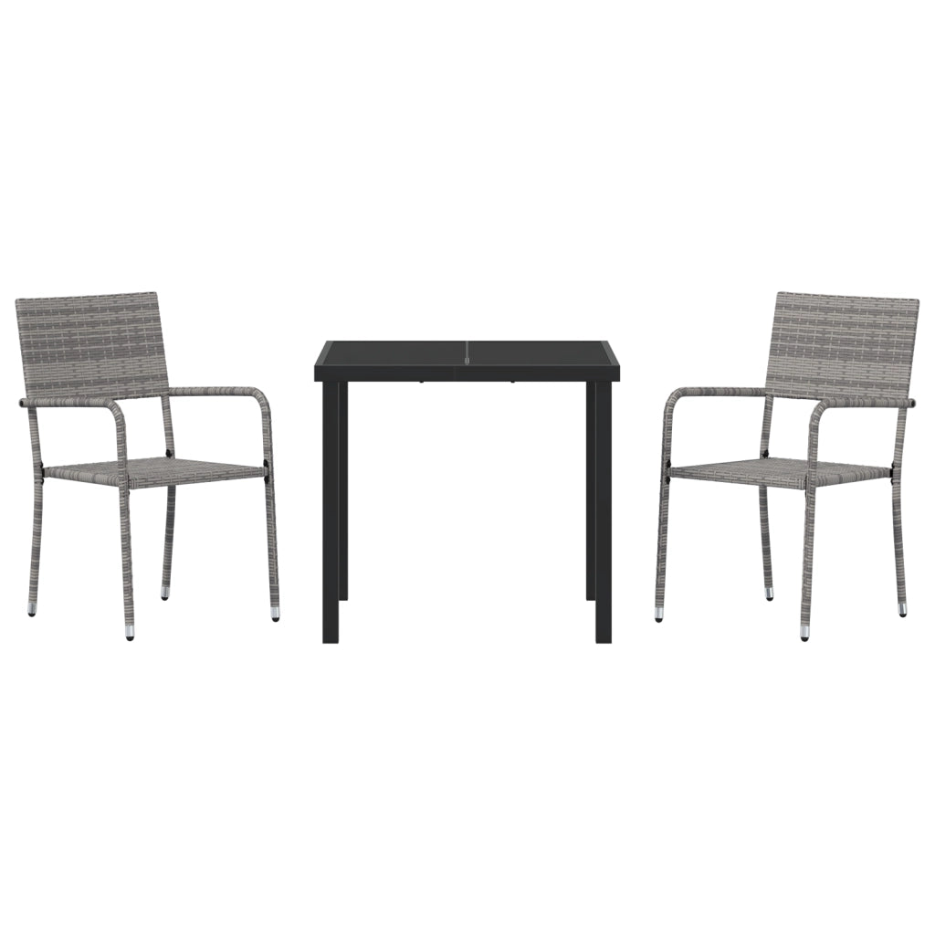 Set da Pranzo da Giardino 3 Pezzi Grigio Polyrattan