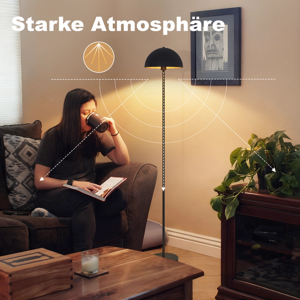 ZMH Lampada da Terra Moderna 170cm Paralume Ø30cm Metall Nero/Oro E27 Max.40W per Soggiorno Camera Senza Lampadina