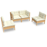 Set Divani da Giardino 4 pz | Set Salotto da Giardino con Cuscini Crema in Massello di Pino