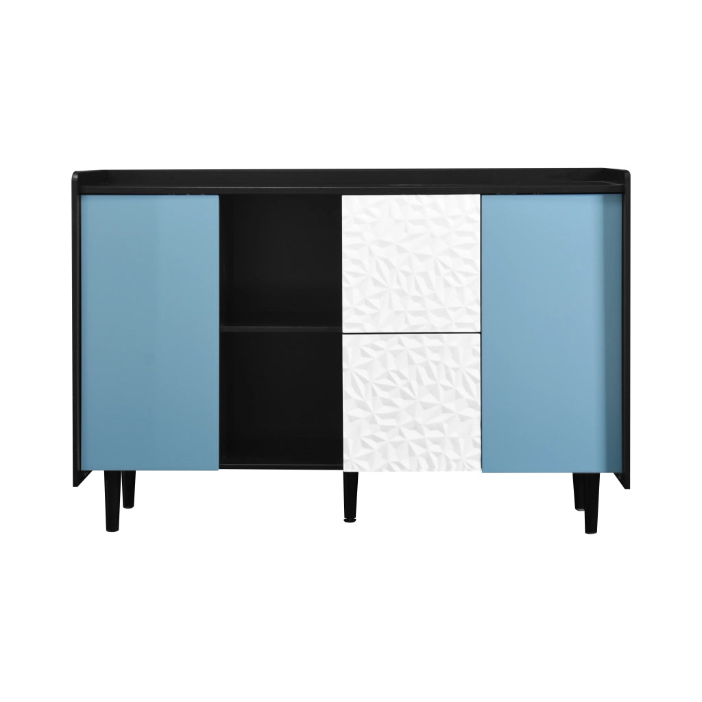 Credenza con 2 cassetti 2 vani aperti e armadietto in MDF nero e blu per cucina sala da pranzo 120 × 40 × 80 cm