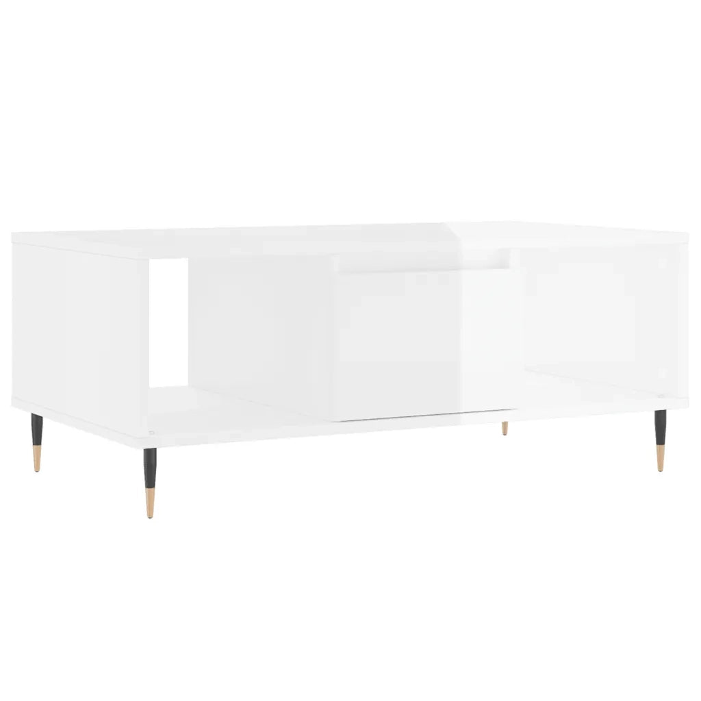 Tavolino Salotto Bianco Lucido 90x50x36,5 cm Legno Multistratocod mxl 70796