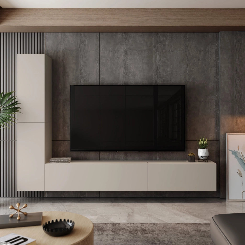 Mobile Soggiorno Gatafa, Parete Attrezzata Modulabile, Beige