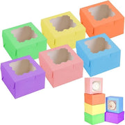 Set di scatole per cupcake - 60 pezzi - Scatole per torta con finestra di osservazione - 6 colori - Scatole per torta in cartone - Scatola per bonbon - 10 x 10 x 65 cm