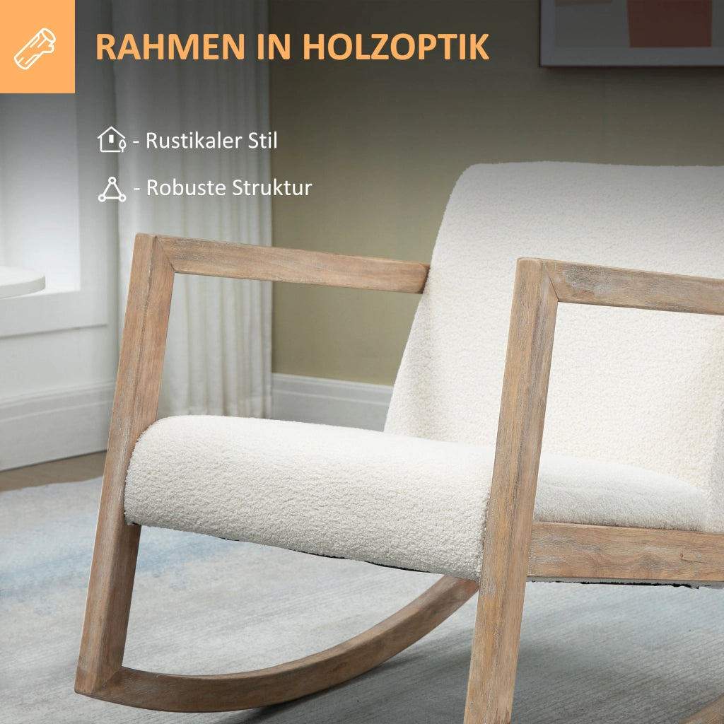 Poltrona a dondolo in legno con seduta imbottita ¨C zephmum ¨C crema 60x81x71 cm