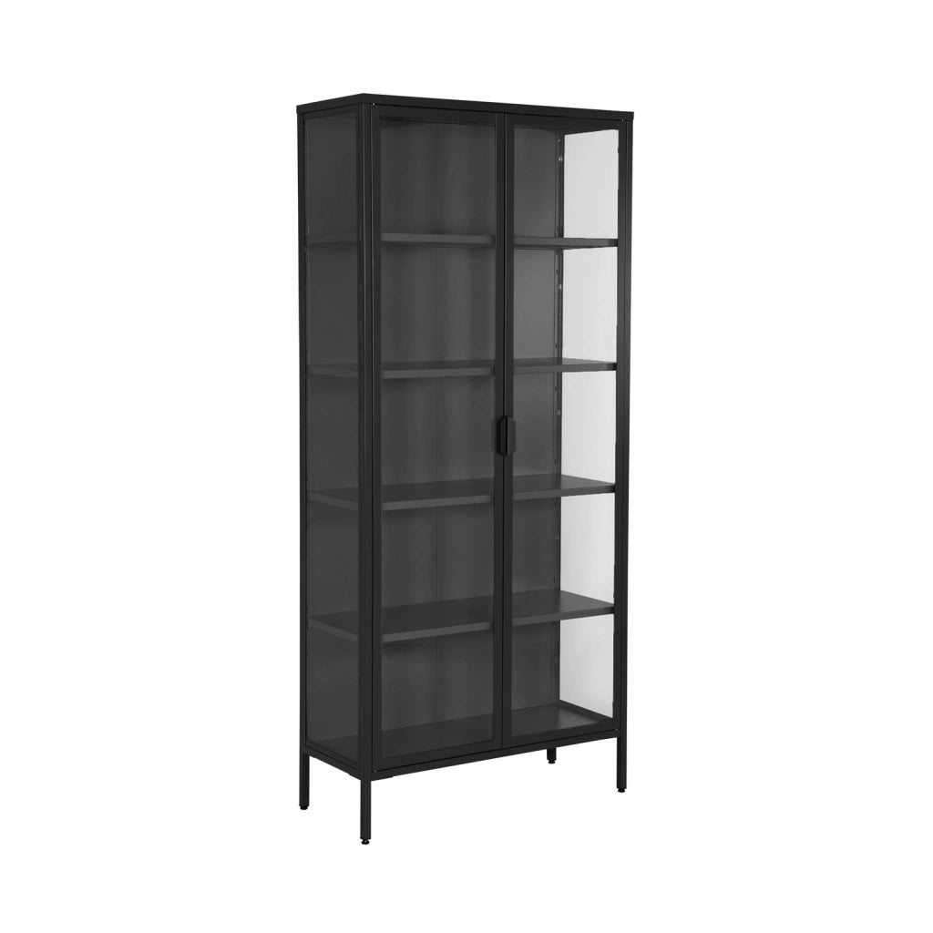 Credenza in acciaio e vetro temperato 2 porte, 180cm, nero