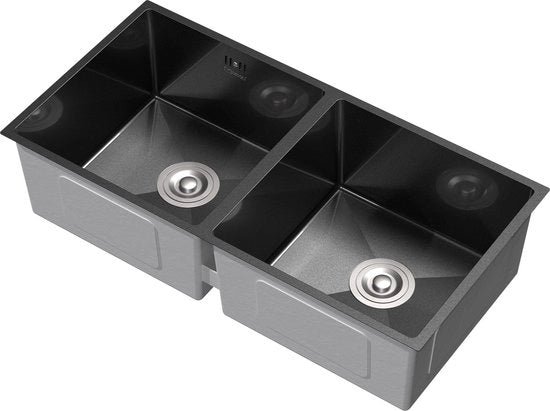Incorporata spazzola doppia con vasca d'acqua Antracite lavandino con scarico in acciaio inossidabile e set di scarico e overflow ML design