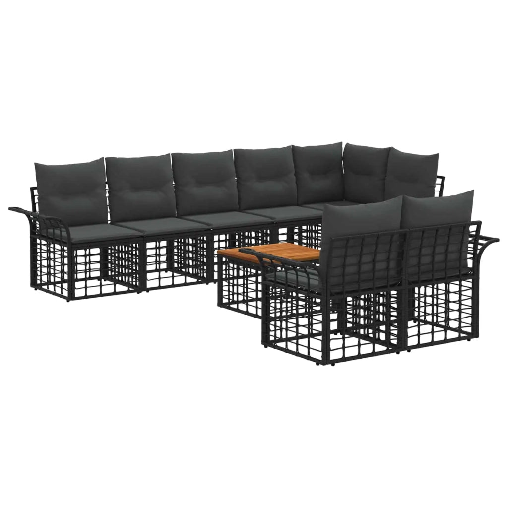 Set di divani da esterno 9 pcs Nero e Grigio scuro polyrattan
