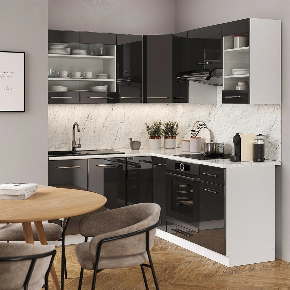 Vicco Cucina angolare completa Antracite lucido/bianco 160 x 190 cm , PL Marmo