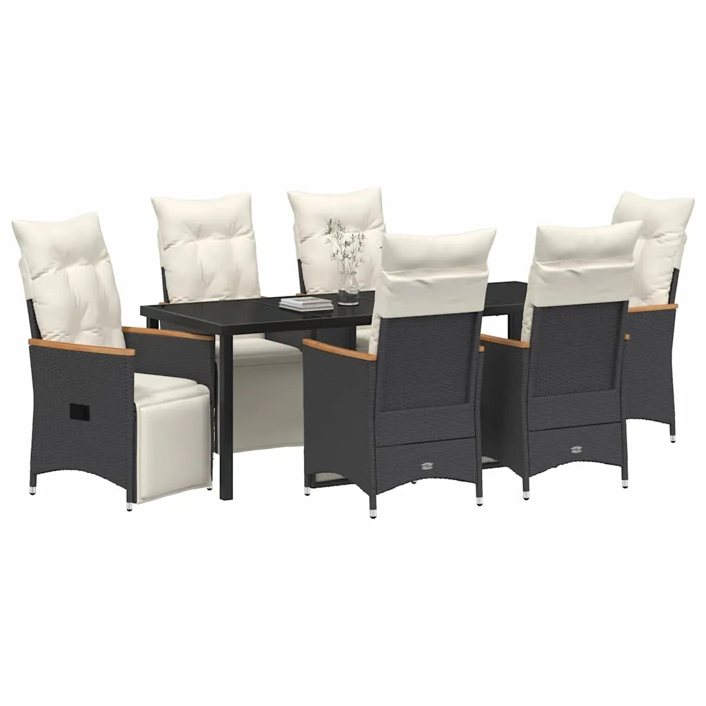 Set da Pranzo per Giardino con cuscino 7 pcs Nero polyrattan 3379616