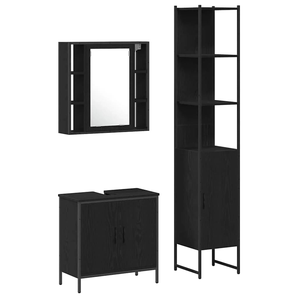 Set di mobili da bagno moderni 33 x 33 x 185,5 cm spazio di archiviazione efficiente stile contemporaneo legno ingegnerizzato nero 02_0055926