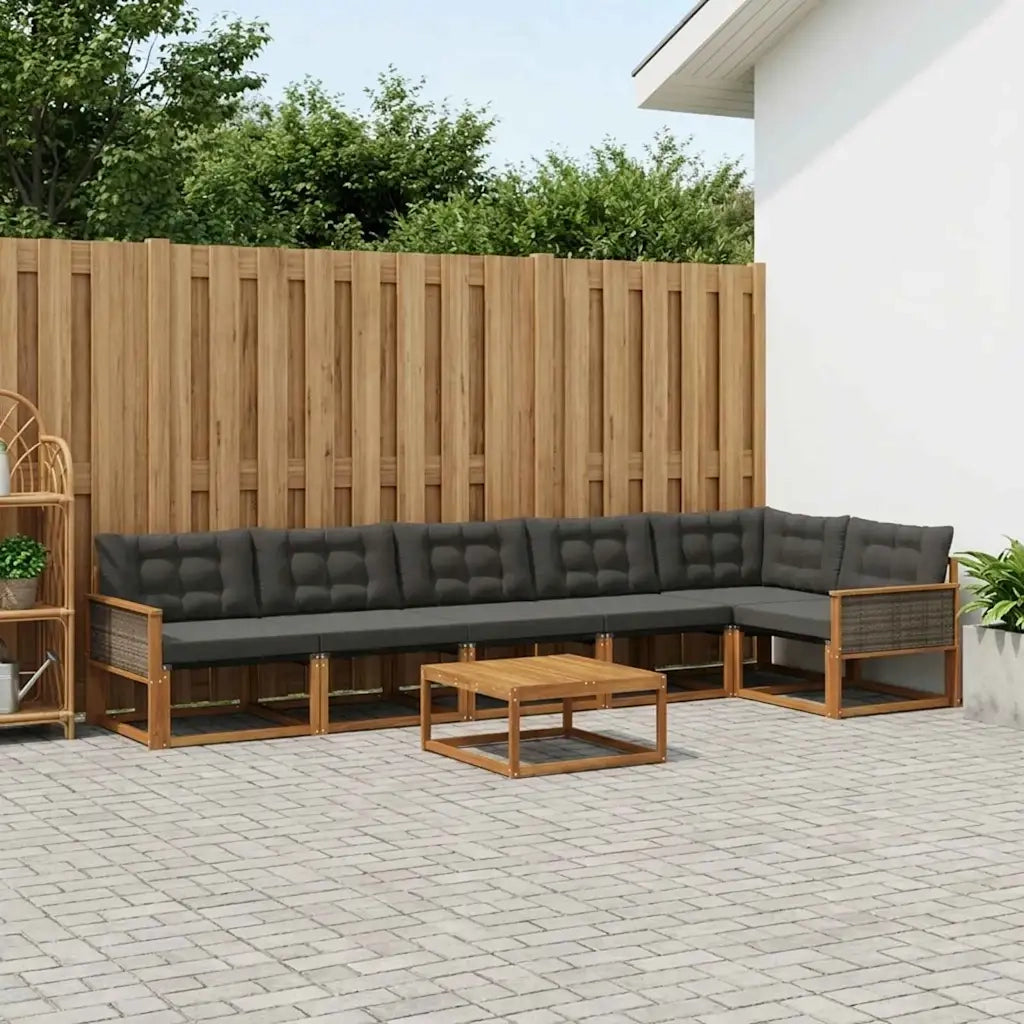 Set di divani da esterno con cuscino 7 pcs Naturale e Nero