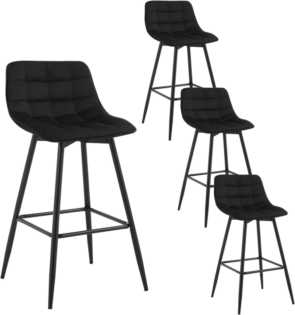 4X Sgabelli da Bar Moderni Sedia da Cucina Pranzo con Poggiapiedi Rivestimento in Velluto Nero