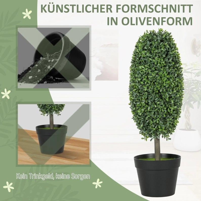 Set da 2 piante artificiali con vaso in cemento, resistenti ai raggi UV, altezza 60 cm, colore verde