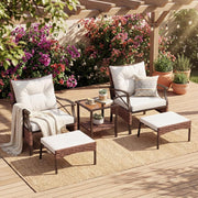 Set di mobili da giardino in rattan, per balconi, balconi, terrazze, 2 poltrone con sgabello, con cuscino, set di mobili da balcone per 2 persone (Beige)