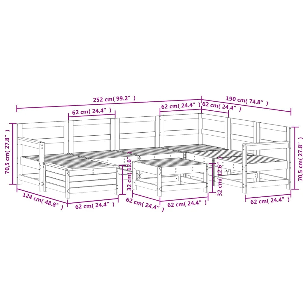 Set Divani da Giardino 8 pz in Legno Massello di Pino Bianco 3250581