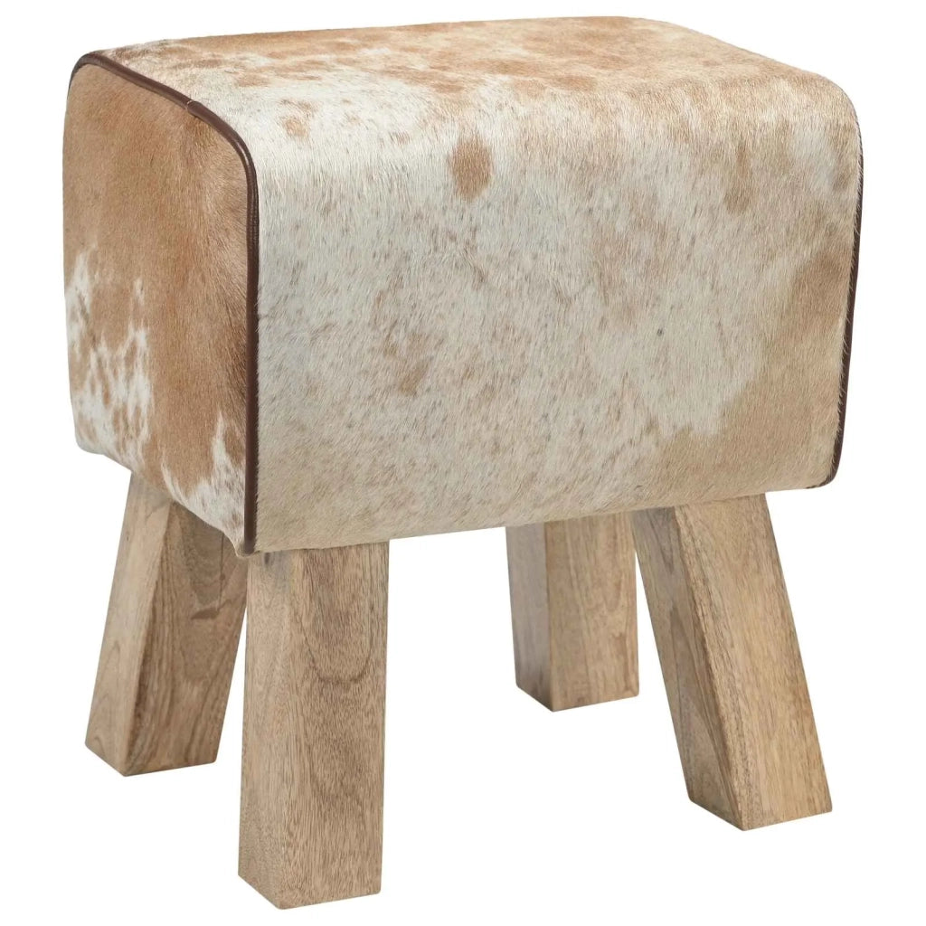 panchina 40 x 30 x 45 cm Pelle Vera Marrone e bianco 42042100